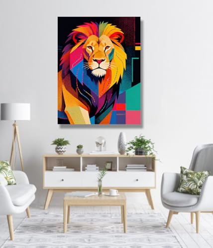 Tableau Lion Pop Art style halftone multicolore grand format 70x90cm mural - 2