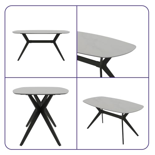 Image of Wakefit Baklava Dining Table - Alaska White - 6 Seater I Marble Finish I Vitrified Tile Top I Alaska White