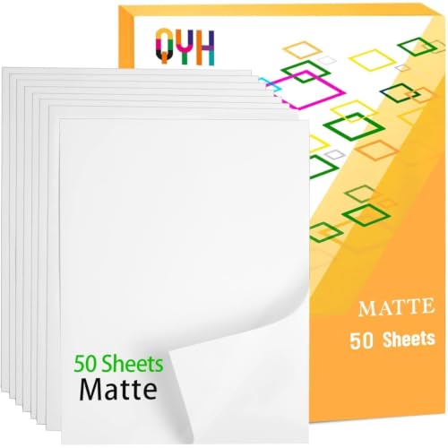 QYH Printable Vinyl Sticker Paper, 50 sheets Matte Waterproof White...