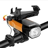 MEHR ALS EINE FAHRRAD BELEUCHTUNG -- Verstellbare Handyhalterung für ein ergonomisches Design. Sie können den geeigneten winkel einstellen, um das Telefon zu platzieren. Kommen Sie mit einem 120-Dezibel-Horn mit 5 Arten von Klängen, einfach zu bedienen.