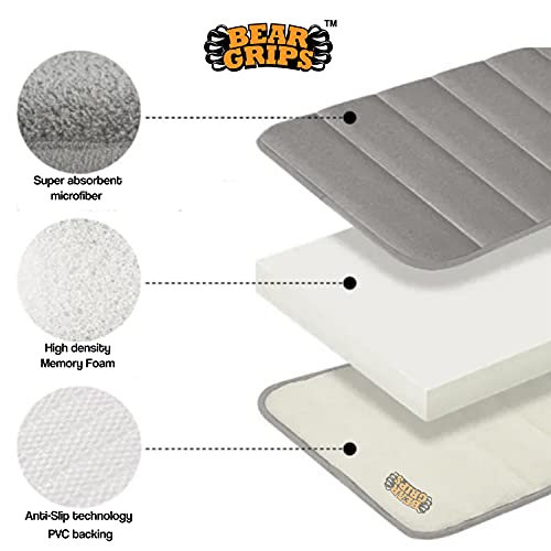 Image of BEAR GRIPS Memory Foam Bathroom Door Mat 70 cm X 45 cm, Non-Slip, Anti Skid, Ultra Soft, Super Water Absorption, Thick and Easy to Dry (Color: Coffee)