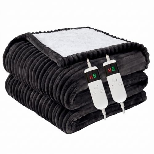 Image of Heated Blanket Electric Queen, Soft Flannel Heating Blanket with 8 Hours Auto Off 10 Fast Heating Levels Machine Washable Sherpa Heated Blanket with Overheating Protection