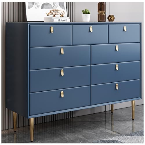 FICHET Commode Blanche Commode à 9 Tiroirs, Dressers Bedroom Funiture, Rock Slab Countertop Wood Dresser, Chest of Drawers Dresser for Bedroom, Larger Drawer Storage Space,Bleu,9 Drawer