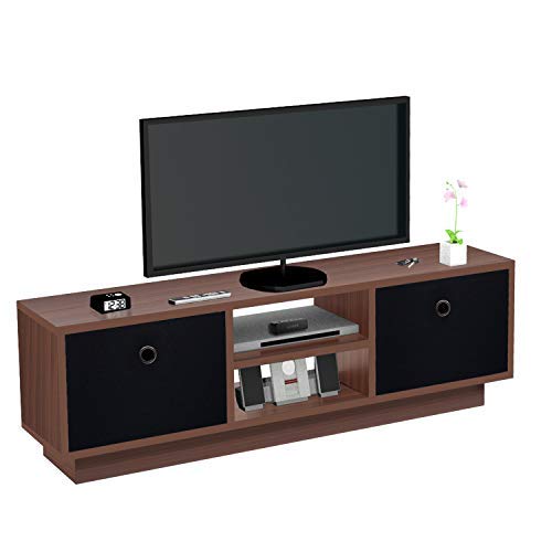 Klaxon Crocus Wooden TV Unit with Fabric Drawer - Walnut & Black