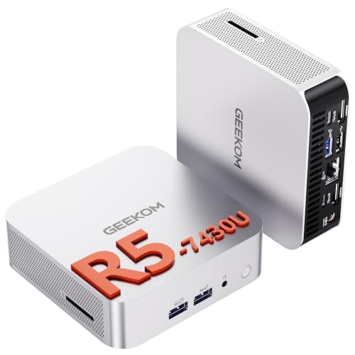 GEEKOM A5 Pro Mini PC Windows 11 | AMD Ryzen 5 7430U | 16GB RAM DDR Aggiornabile (non saldata) | 1TB SSD PCIe | Doppio HDMI + USB-C 8K | LAN 2.5G | Design Compatto per Smart Working e Ufficio