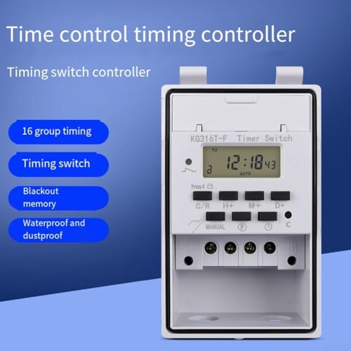 SPORTARC Programmierbarer Zeitrelaisschalter, 220 V, intelligenter Zeitschaltuhr, Wandmontage, digitaler LCD-Timer mit wasserdichter transparenter Abdeckung, u658t01Elektronischer Timer, weiß