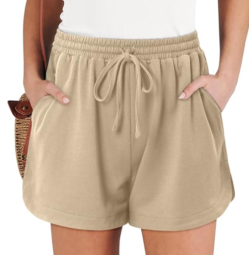 Angerella Womens Shorts with Pockets Summer Fashion Casual Shorts for Women Comfy Elastic Waist Lightweight Loose Short Pants Apricot L
