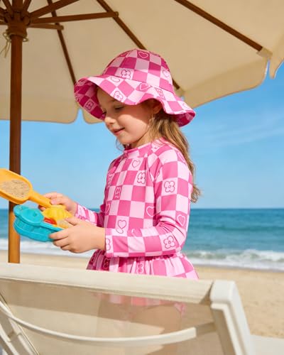 Image of Redair Toddler Girls One Piece Swimsuit Long Sleeve Bathing Suit with Hat UPF 50+ Sun Protection 1-5T