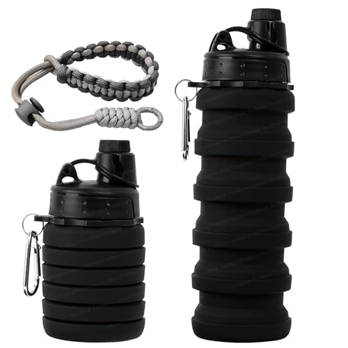 Image of FunBlast Silicone Sipper Bottle - 500 ML, Expandable Water Bottle for Home, Office, Gym, Trekking, BPA Free Food-Grade Collapsible Leak Proof Portable Travel Water Bottle (Black)