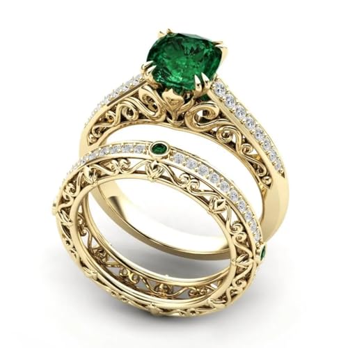 Solid 10K 14K 18K Gold Gemstone Engagement Ring Set for Women 2.0CT Cushion Cut Lab Created Gemstone Ring Set with Moissanite Bridal Wedding Band Promise Ring Set Jewelry Gift for Her3