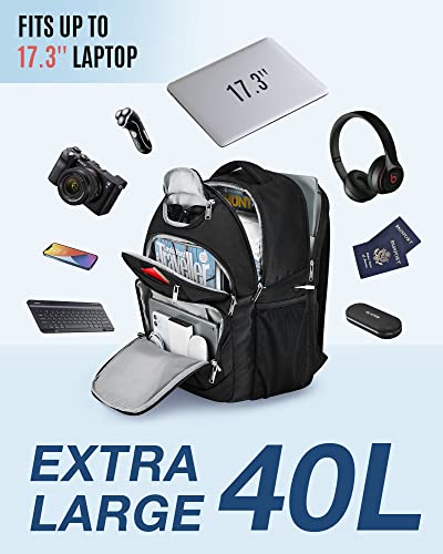 LIGHT FLIGHT(ライトフライト) 旅行用ノートパソコンバックパック メンズ 防水ノートパソコンバックパック 17.3インチノートブック用 スクールカレッジブックバッグ USB充電穴付き 大型コンピューターバックパック キャリーオンビジネス用 ブラック, ブラック, トラベルバックパック、ラップトップバックパック、スクールバックパック。