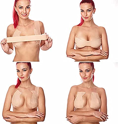 Image of Invisible Bob Tape Breast Lift Tape Self Adhesive Body Tape Bra for Chest | Bust Boobs Lifting Push up Backless Bra Support Tape Lift Support Boobytape Long Straps for Large Breasts Strapless Dresses