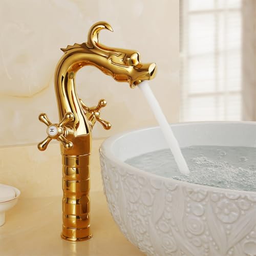 Mitigeur de lavabo de style antique doré pour vasque à poser - 4