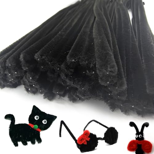 Pfeifenreiniger Blumen 100 Stück Pfeifenputzer zum Basteln Pfeifenreiniger zum Basteln für Blumenstrauß DIY Dekorationen (Schwarz)