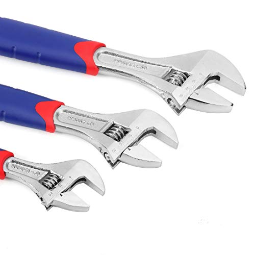 WORKPRO 3-piece Adjustable Wrench Set CR-V with Rubberized Anti-Slip Grips 10-inch, 8-inch, 6-inch