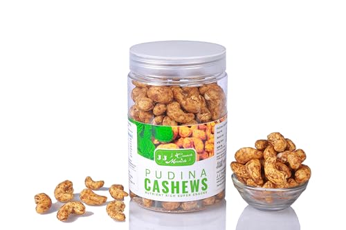 Image of J J crunch N munch 100% Natural Cashew Roasted with Mint Whole Crunchy & Spicy Cashew (Each 250gm) (Pack of 3) (1)