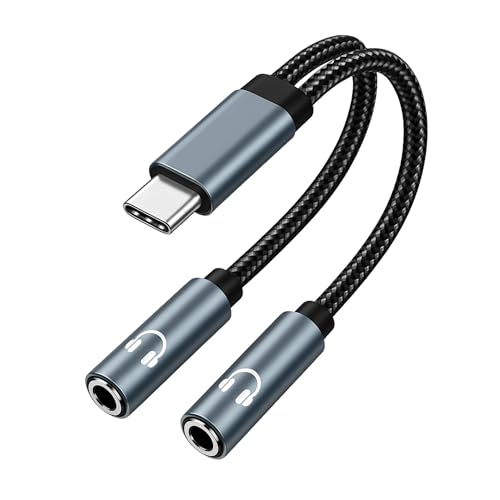 Adaptador USB-C a 3.5mm, Adaptador doble salida Audio de Auriculares USB C, Splitter auricular, Compatible con iPhone 16 15, iPad, MacBook, Galaxy S25 S24 S23 S22, Pixel