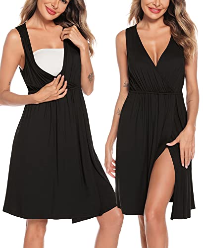 Image of SWOMOG Women Maternity Nursing Gown and Robe Set 3 in 1 Labor Delivery Nursing Nightgown for Breastfeeding Hospital Bathrobe