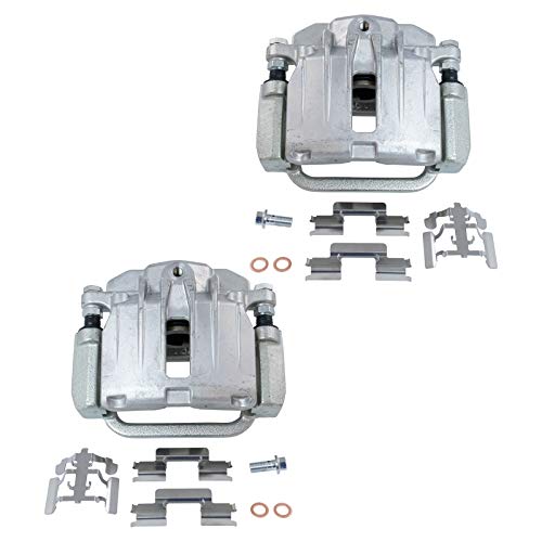 Image of TRQ Rear Driver and Passenger Side Brake Caliper Set Caliper Brackets Hardware Compatible with 06-11 Cadillac DTS RPO J55 Heavy Duty Brakes 8 Lug Wheels 03-06 GMC Sierra 1500 Single Piston Calipers