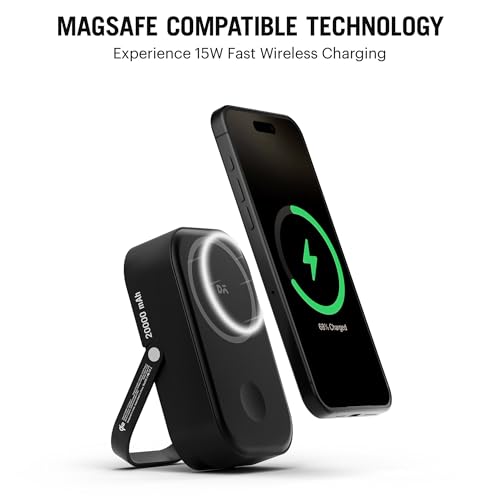 Image of DailyObjects Loop Qi2 Certified Mag-Safe Compatible Aluminium Wireless Power Bank|20000 Mah|Fast Charging|Compatible with Samsung /OnePlus /iPhone 12 /13 /14 /15 /16 /Pro Max|Type-C|Retractable Stand(Black)
