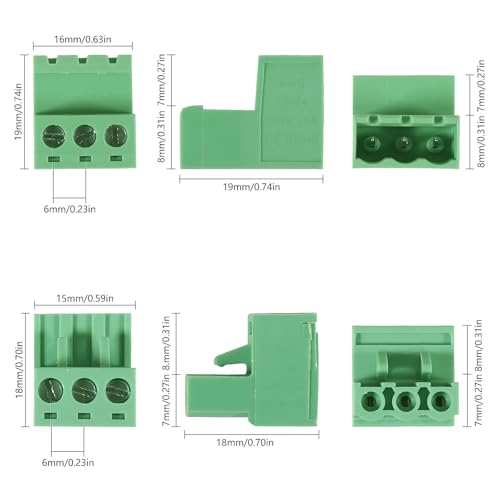 ALAMSCN 10 Sets 3 Pin Steckbare Klemmen 5.08mm Teilung PCB Mount Screw Klemmenblock PCB Schraubklemme Steckdosen-Panel-Montage zum Selbermachen