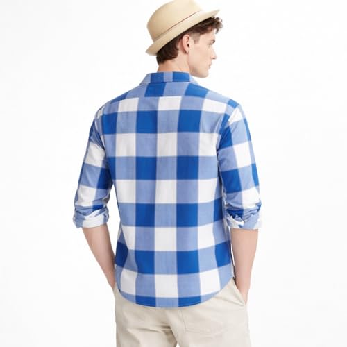 Image of FALCONWEAR Men's Cotton Checkered Casual Shirt Black and White Buffalo Plaid Button Down Full Sleeve Regular Fit Stylish for Boys and Men