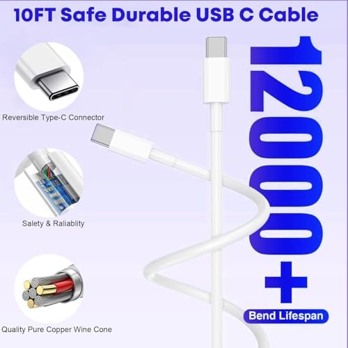 Fast Charger for iPhone 17/16/15 Charger,10FT Extra Long Fast Charging 3Pack Block USB-C to USB C Fast Charging Cable Cord for iPhone Air/17 Pro Max/iPhone 16 Pro/16 Plus/15 Pro Max,iPad Pro/Air/Mini - 4