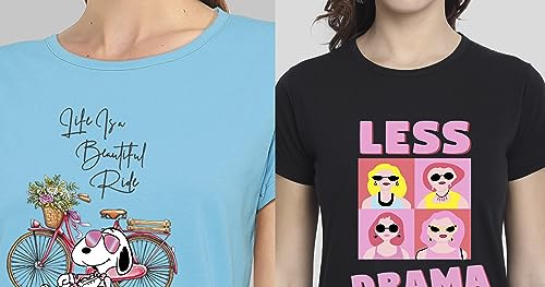 Image of Combo Women's T-Shirts, Cotton Half Sleeves Round-Neck Printed T-Shirt for Girls, & Women Tees (Pack of 2) 960-980-
