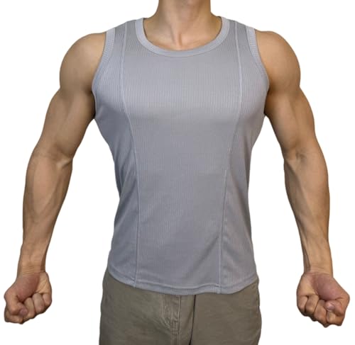 Camiseta de tirantes acanalada para hombres entusiastas del fitness y musculación deportiva