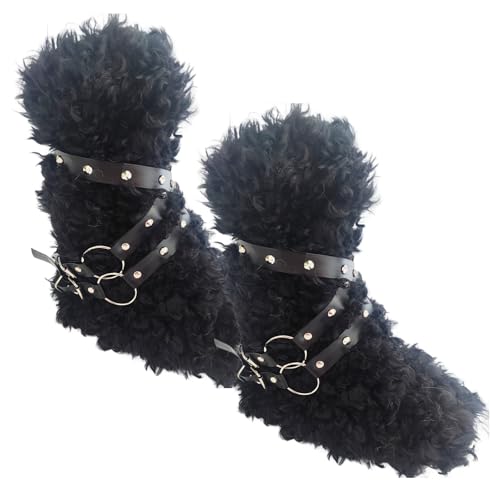 Calentadores de piernas peludos para mujeres y adolescentes con arnés de remaches para botas