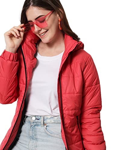 Image of KOTTY Women Nylon Peach Pink Solid Puffer Jacket