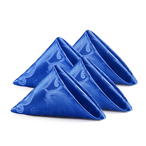 HommxJF 4 Pieces Scroll Damask Jacquard Satin Napkins Royal Blue Cloth Napkins 17 x 17 inch,Water Resistant Spillproof Dinner Napkins for Restaurant Weddings Party Dinner Decoration