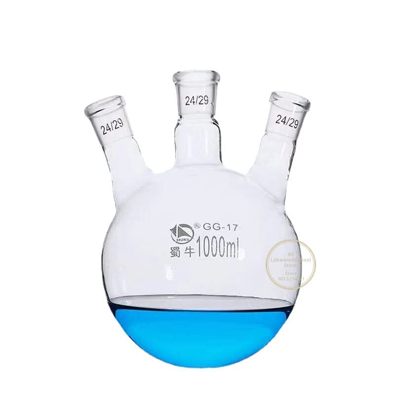 matraz de Vidrio borosilicato de Laboratorio. 1 matraz de destilación de Vidrio de Tres cuerpos de 50 ml/100 ml/250 ml/500 ml/1000 ml/2000 ml.(250ml 24x3)
