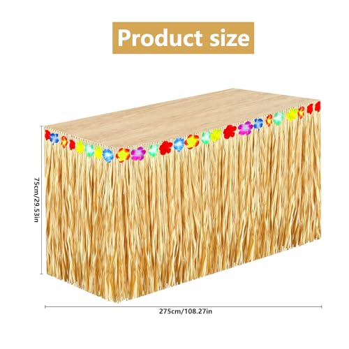 DPSLOOPM Hawaii Tischröcke, 275 x 75cm Luau Gras Tischröcke, mit Mehrfarbe Blumen, Tropische Tischdecke, Tropische Hawaii Party Deko, für Sommer Garten Bar BBQ Beach Pool Party Dekoration (2 Stück)