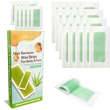 Wax Strips Kit - 60 Pcs Body & Facial Hair Removal Waxing Strips 40 Large & 20 Small with 5 Calming Oil Wipes, Gentle & Effective for Legs, Arms, Bikini, Eyebrows, Upper Lip