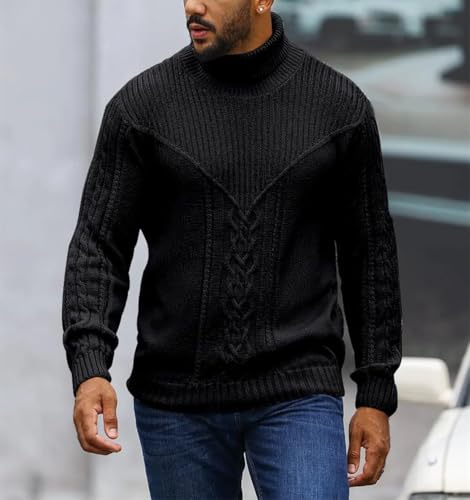 Men's Chunky Cable Knit Sweater Crew Neck Pullover Long Sleeve Heavy Comfortable Warm Casual Slim Fit Top3
