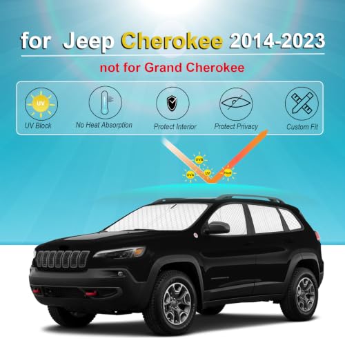 Image of KMF 8pcs Sun Shades for Jeep Cherokee SUV 2014-2023 Accessories (NOT Grand Cherokee),Thicken Full Car Window Covers for Windshield Side Rear, UV Block and Privacy Blackout for Camping
