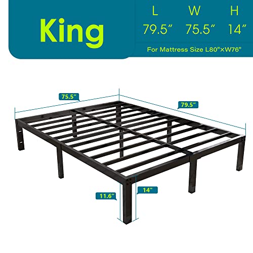 Yookare 14 Inch 4000Lbs Heavy Duty Support Basic Bed Frame/Mattress Foundation/Box Spring Replacement/Steel Slat Platform/Easy To Assemble/With Storage/Noise Free, King #TOP1