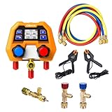 Elitech Digitales Manifold-Messgerät & Füllschlauch Komplett-Set (600psi, 88 Kältemittel, IP54) mit Temperaturfühler (-40~150°C), 2x Kältemittel-Sicherheitsventilen (R32/R410a/R134a/R22 u.a.) & Ventil