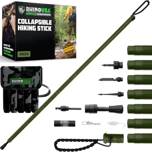 Rhino USA Tactical Hiking Stick w/ Survival Kit - Walking Staff for Camping