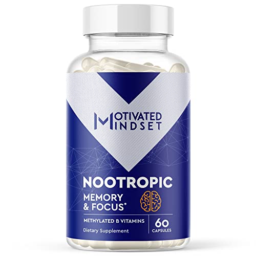 Motivated Mindset Nootropics Brain Support Supplement - Brain Booster Supplement for Focus, Memory, Clarity and Energy with Bacopa Monnieri, DMAE Bitartrate and Vitamin B12, 60 Capsules