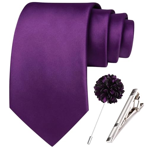 Image of Hi-Tie Men's Extra Long Solid Satin Tie Set 63 Inch /70 Inch Formal Necktie