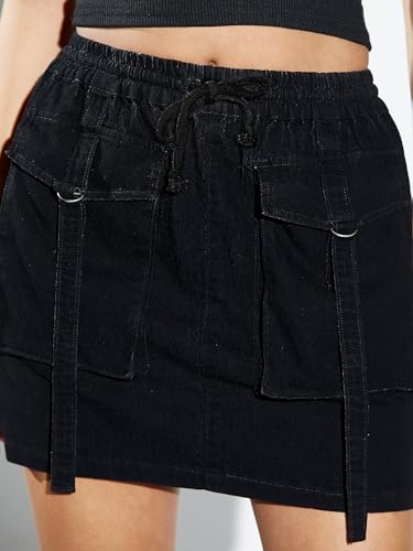 Image of Miss Chase Women's Regular High Rise Above Knee Stretchable Denim Skirt