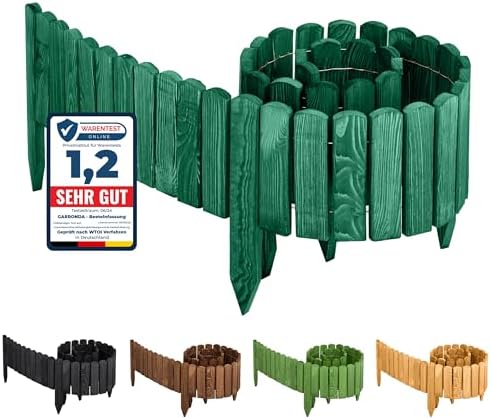 Garronda 200x20 cm Rasenkante Beeteinfassung Holz Smaragdgrün GD-0046 | Flexibel formbar, als Rollborder, Beetumrandung, Beetbegrenzung und Gartenzaun für Rasen, Rabatten, Wege und