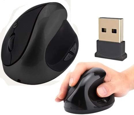 MicrowareWireless Mouse, Vertical Ergonomic Optical USB Rechargeable Mice Adjustable Sensitivity 800/1200 /1600 DPI for Laptop, Chromebook, PC, Desktop (Black)