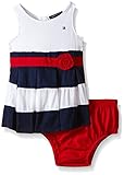 Tommy Hilfiger Baby-Girls Woven Bedford Cord Dress with Panty, Navy/Red, 12 Months