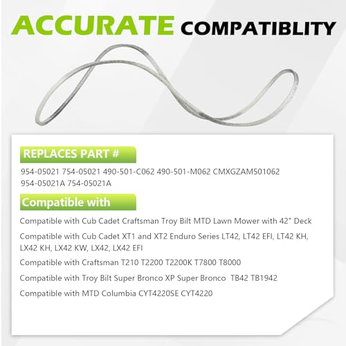 954-05021 Mower Deck Belt for Cub Cadet 42 Inch XT1 LT42 XT2 LX42 Craftsman T210 T2200 MTD 754-05021 Lawn Mower - Aramid Cord, 1/2\" X 100\" - Thumbnail 5