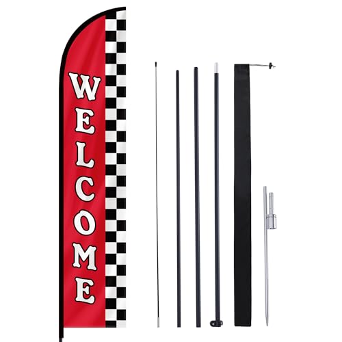 Image of MASTERCANOPY 12FT Tall Welcome Feather Flag Pole Kit Red