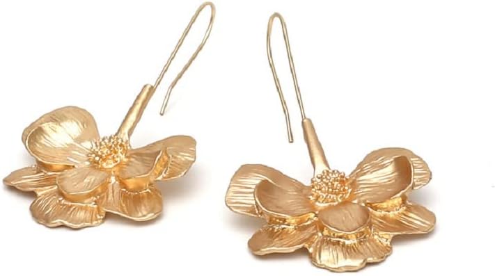 Gold Flower Dangle Earrings for Women, Women’s Cute Hawaiian Flower Petal Bohemian Drop Earrings Jewelry - Image 3