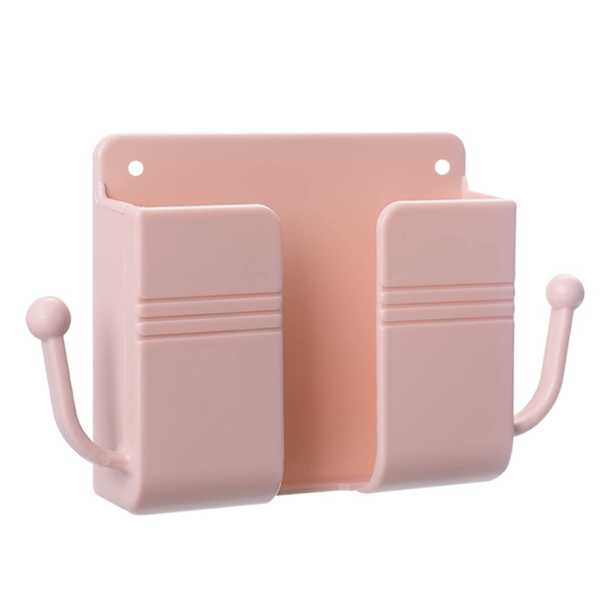 ZHANGTING Self-adhesive Remote Control Storage Box, Wall-Mounted Mobile Phone Holder, Wall-Mounted Organizer Box with Hook for Mobile Phone Charging (Pink)